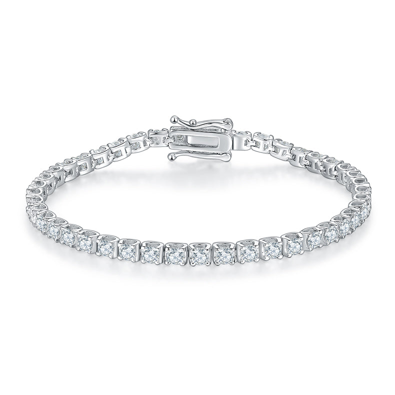 18K White Gold Plated Silver Classic Round Moissanite Tennis Bracelet