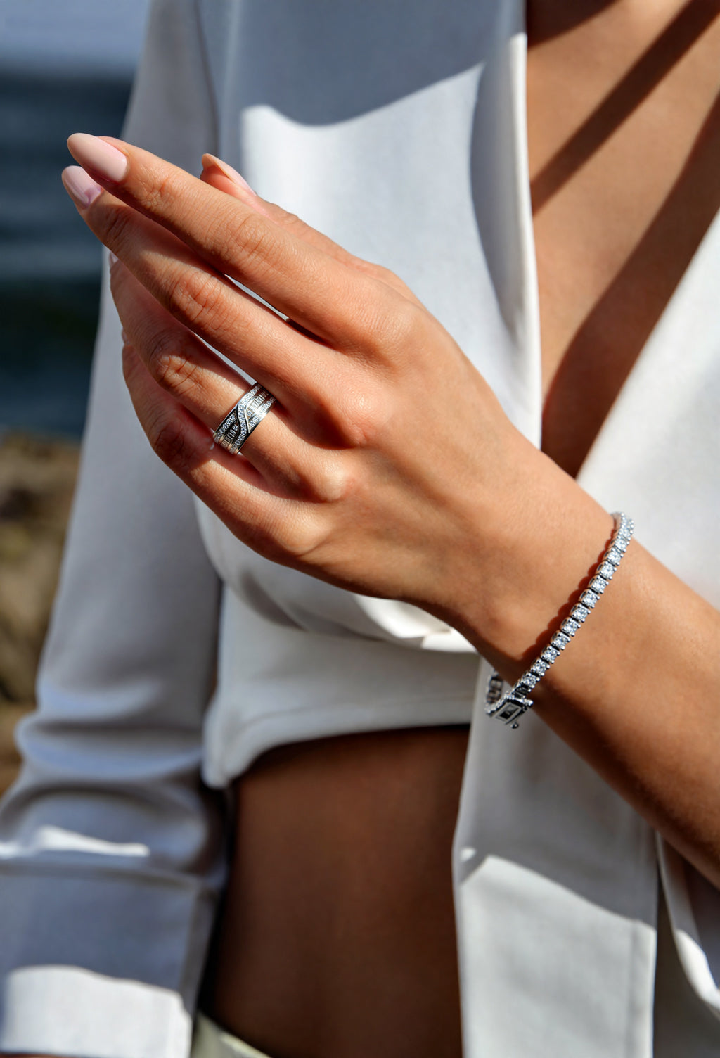 18K White Gold Plated Silver Classic Round Moissanite Tennis Bracelet