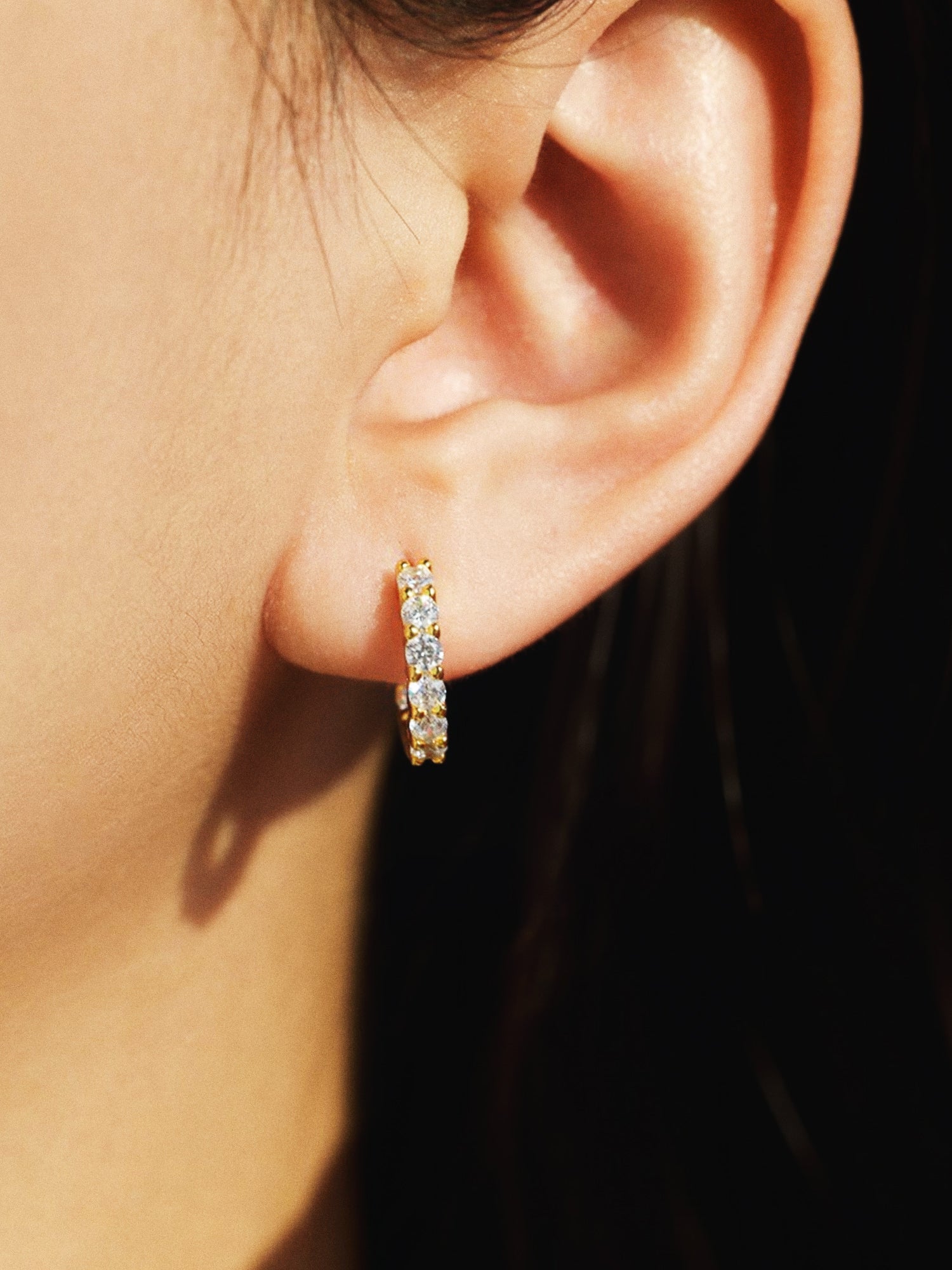 18K Gold Plated Silver Shared-Prong Moissanite Huggie Hoops