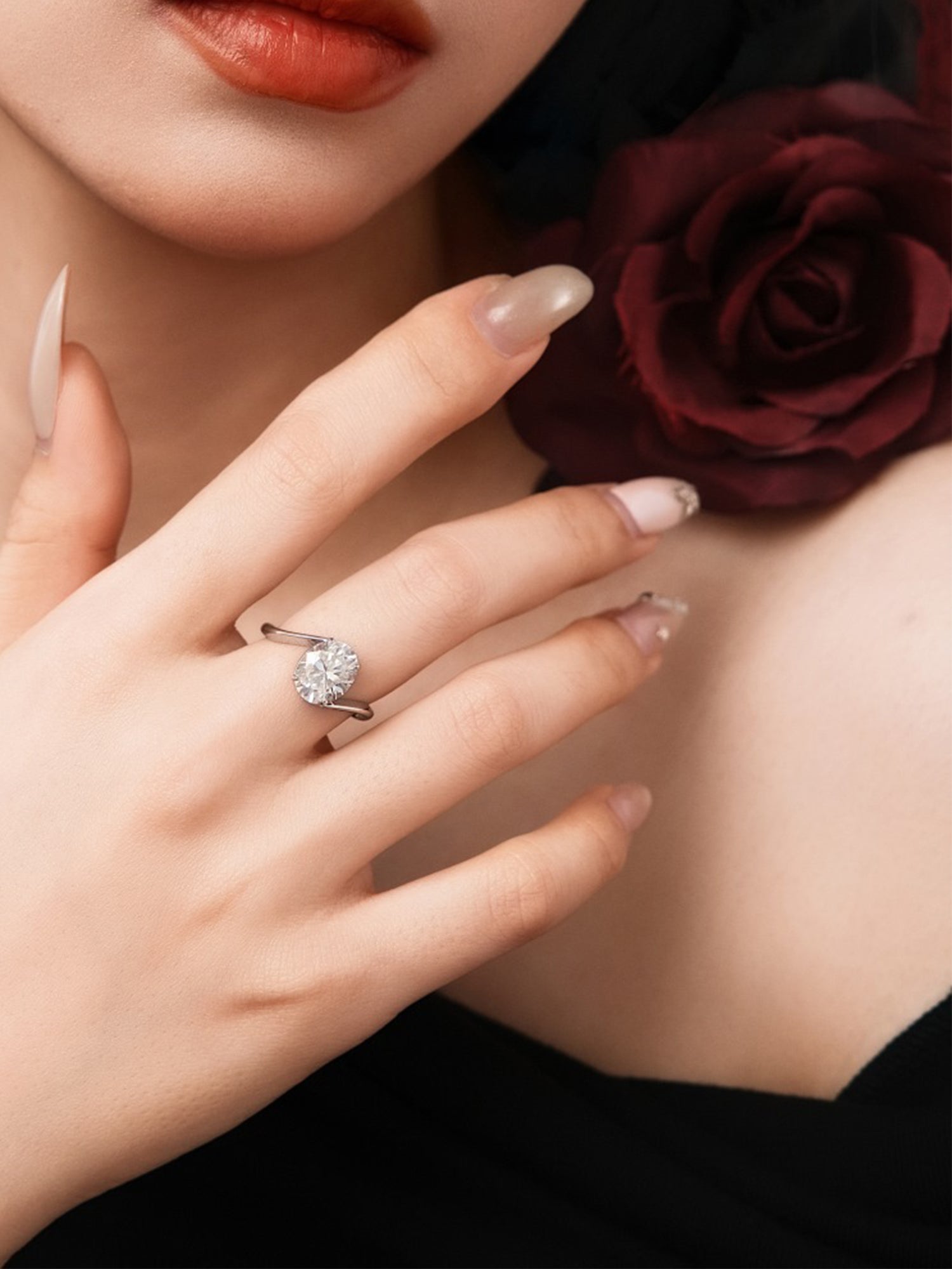 Modern Bypass Oval Moissanite Ring