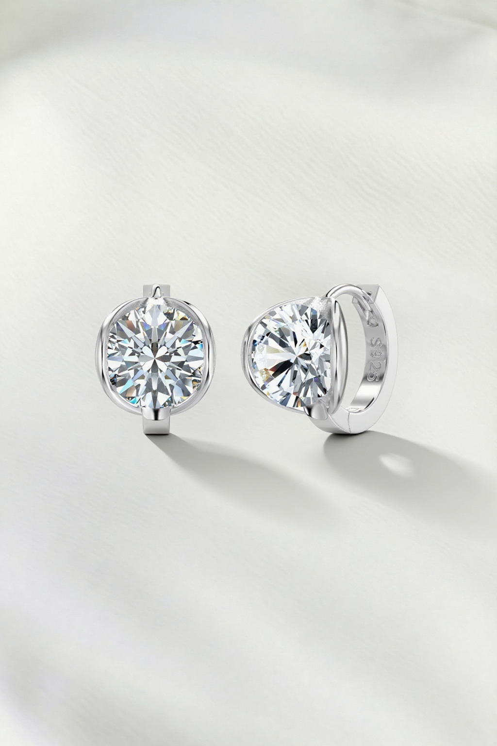 18K Gold Plated Silver Round Moissanite Huggie Earrings