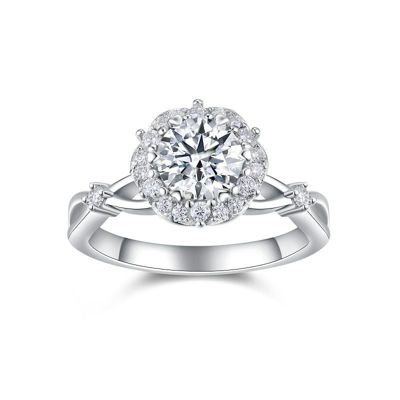 Moissanite Round-Cut Halo Engagement Ring 1 ct tw 925 Silver