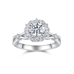 Moissanite Round-Cut Halo Engagement Ring 1 ct tw 925 Silver